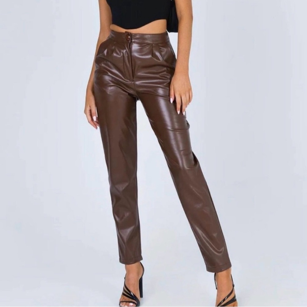 Princess Polly Brown Leather Straight Leg Pants